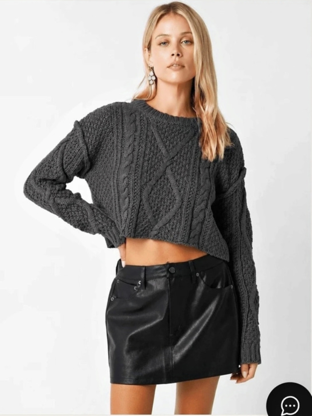 livaceous Cable Knit Cropped Sweater in Black Size Small NWT